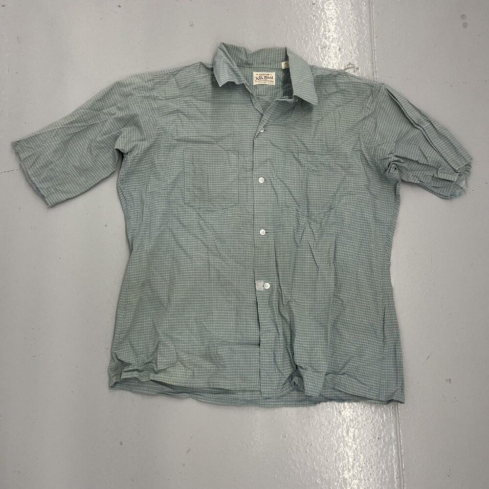 Vintage 60s Arrow Blue Plaid Cotton Loop Collar Shirt